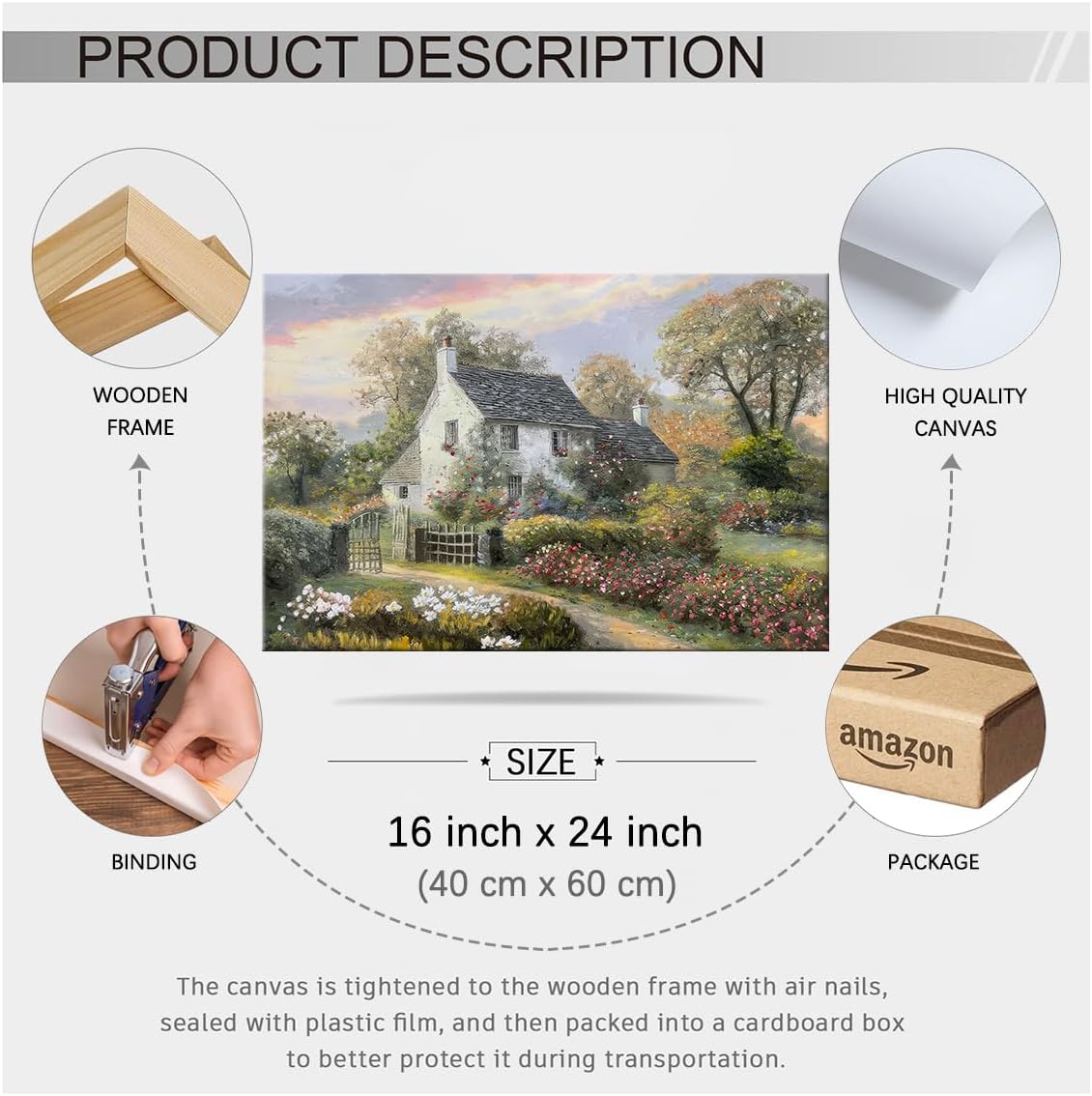 French Country Oil Painting Wall Art Farmhouse Cottage Garden Posters 16x24 inch Framed Classical Vintage Nature Landscape Prints for Living Room Bedroom Wall Decor