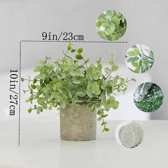 3 Pack Fake Potted Plants Small Artificial Plastic Eucalyptus Topiaries Lifelike Faux Plants for Home Office Coffee Room Desk Decor