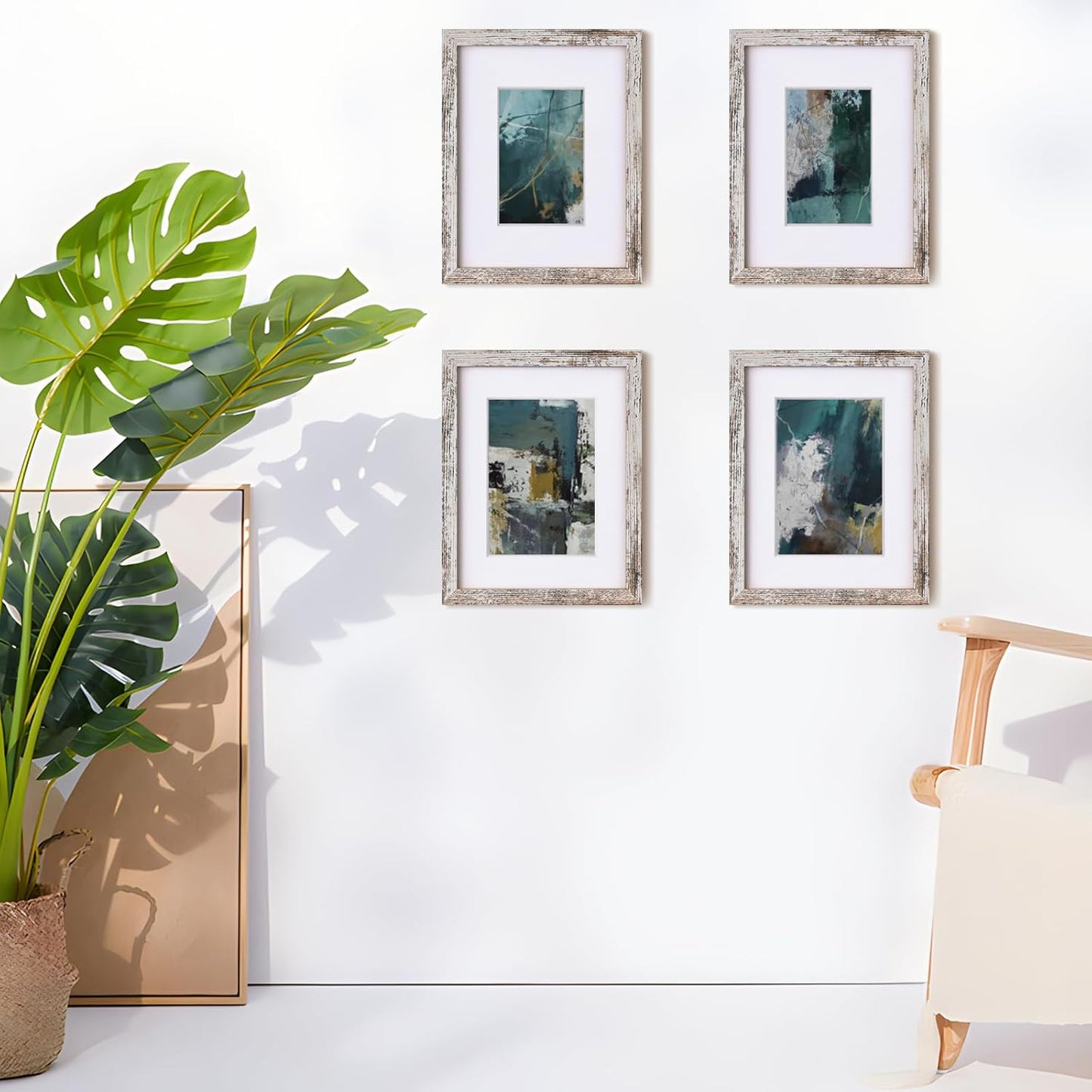 Egofine 9x12 Picture Frames Set of 4, Made of Solid Wood Covered by Plexiglass 5x7 and 6x8 with Mat or 9x12 without Mat, for Table Top Display and Wall Mounting Photo Frame Rustic Green