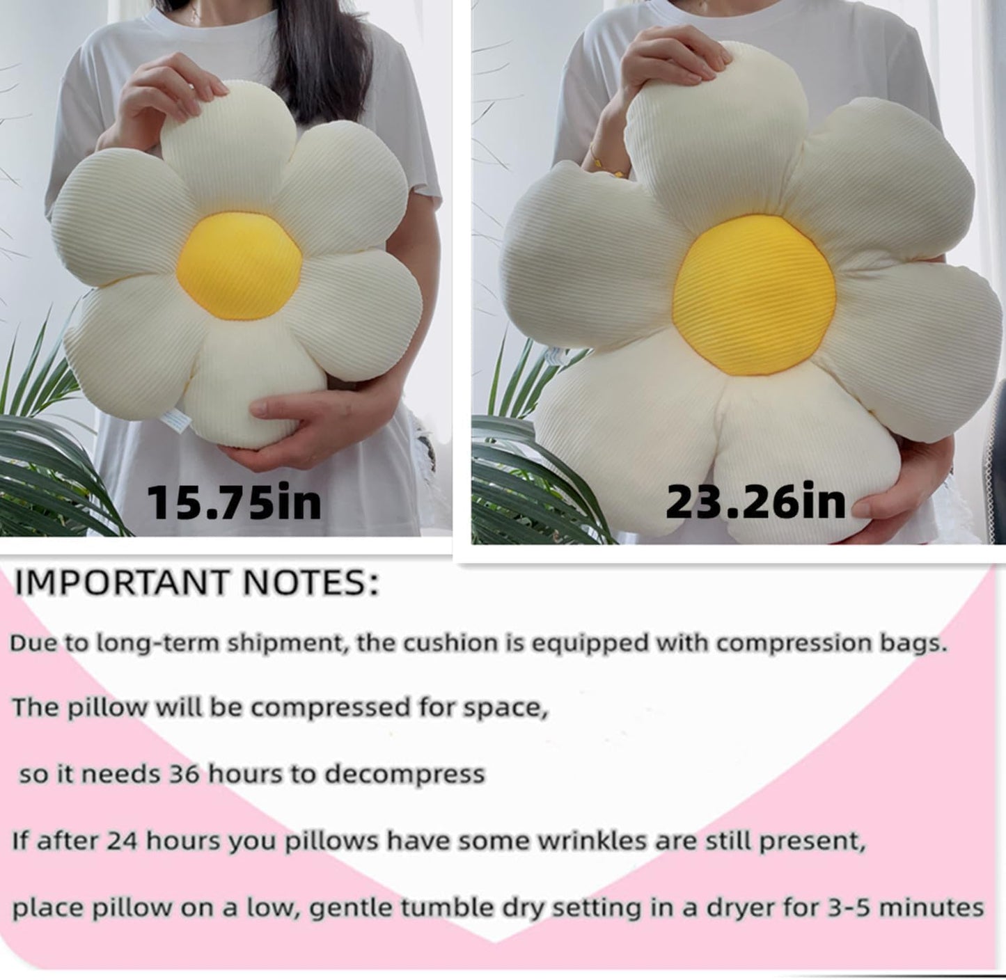 Cute Daisy Plush Throw Pillow - 19.6" Flower Shaped Seating Cushion