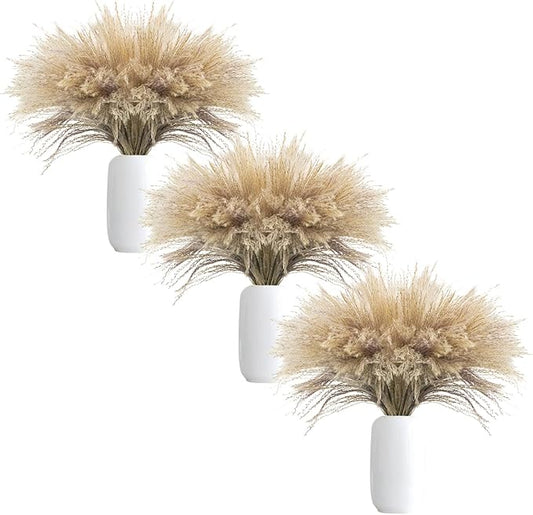 Uieke 300Pcs Natural Dried Pampas Grass Plume 17inch Tall Dried Flowers Bulk Reed Dried Plants for Wedding Flower Arrangements Farmhouse Wreath Door Centerpiece Home Décor Brown