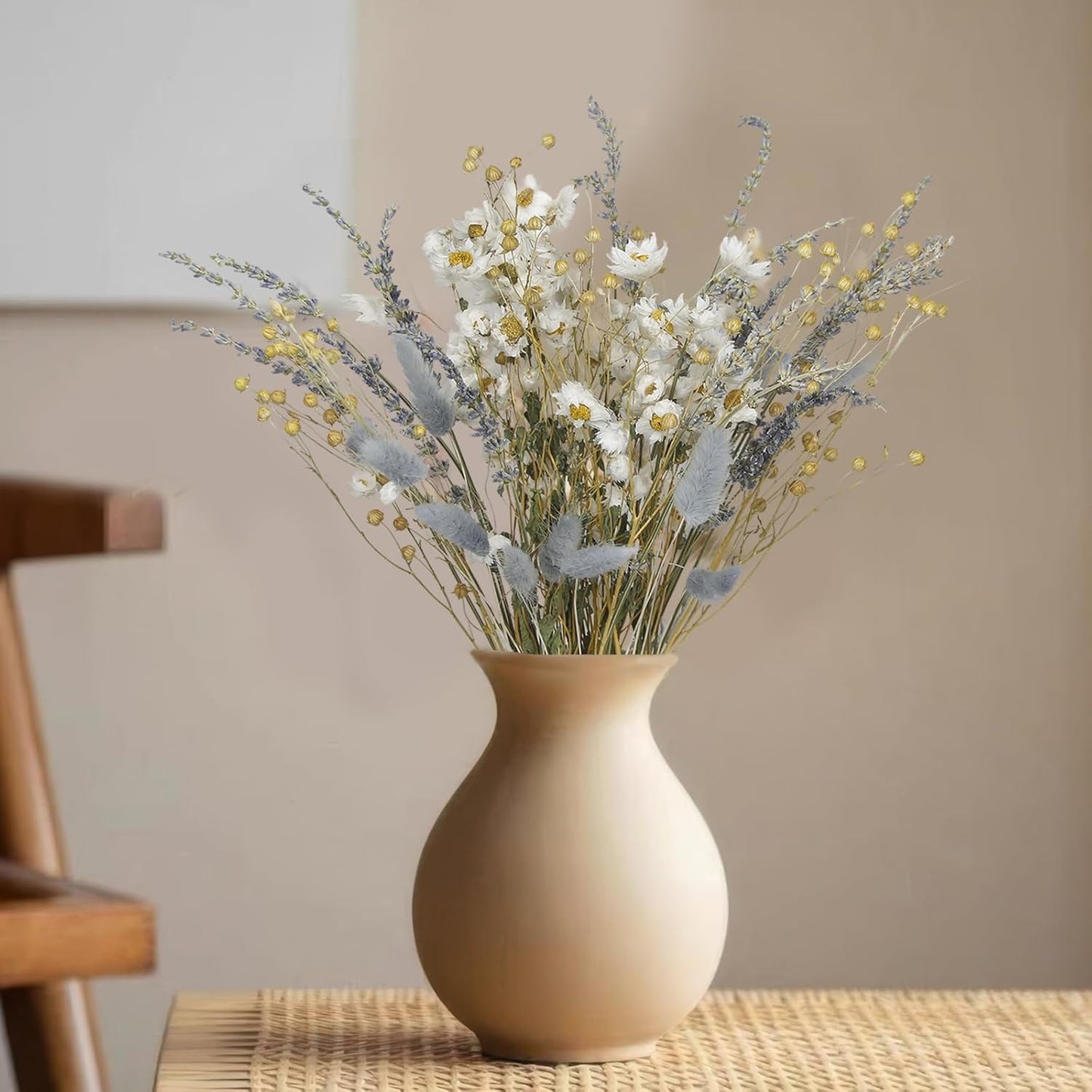 CISDUEO Dried Flowers Bouquet Dried Daisy Flowers Natural Lavender Bundles Dried Gerber Daisies Flowers Grey Bunny Tails Floral Arrangements for Wedding Table Centerpiece Decor Farmhouse DIY