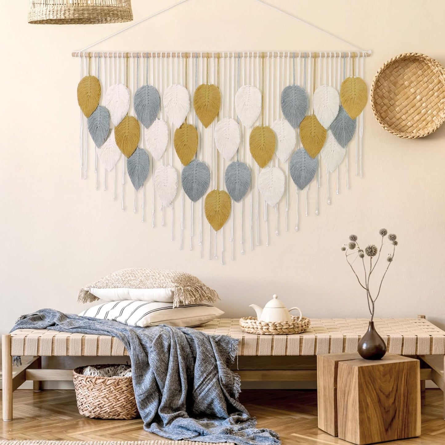 LOMOHOO Macrame Wall Hanging, Large Boho Home Decor,Bohemian Woven Decoration for Bedroom Living Room Apartment Dorm Gallery Perfect Handmade Gift Ideas (51.5" W x 33.5" L)