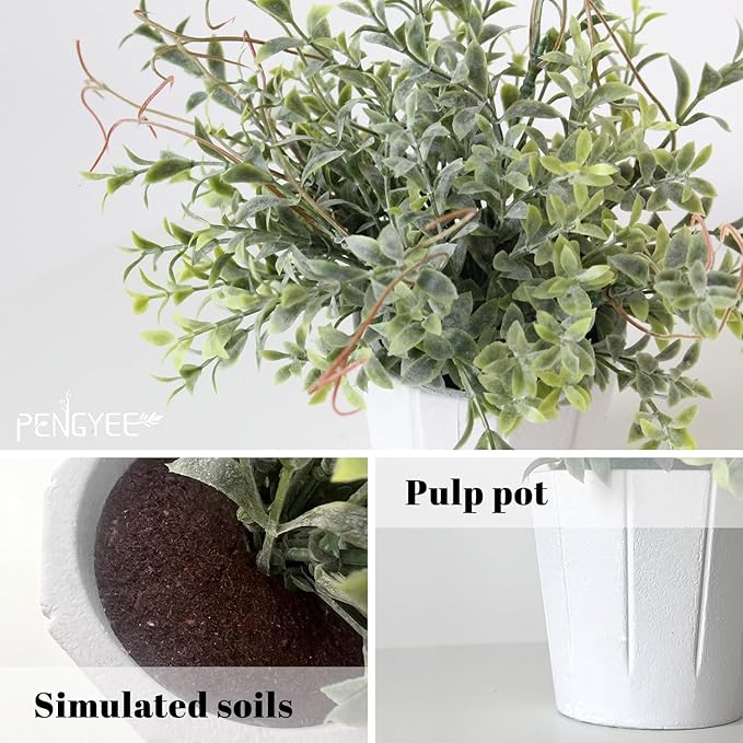 4 Pack Small Fake Plants, Artificial Plants Indoor for Home Decor, Small Faux Plants Indoor, Fake Plants in White Pot for Bathroom Bedroom Kitchen Office Farmhouse Room Shelf Decor