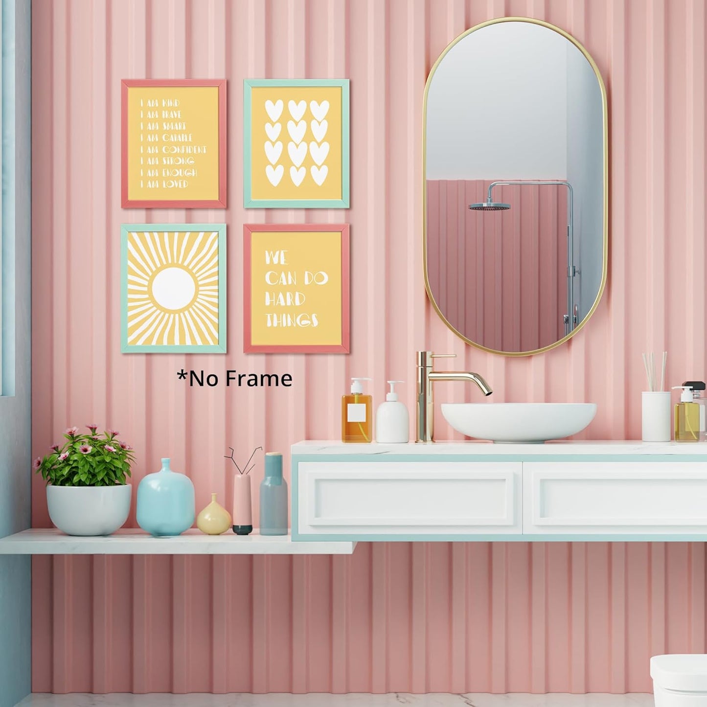 I am Kind Brave Smart Affirmations Yellow Sun Sunshine Hearts Poster Prints for Girls Kids Room Playroom Decor,Girl Nursery Decorations Prints Wall Art Unframed 4pcs 8x10inches,Girls Kids Gifts