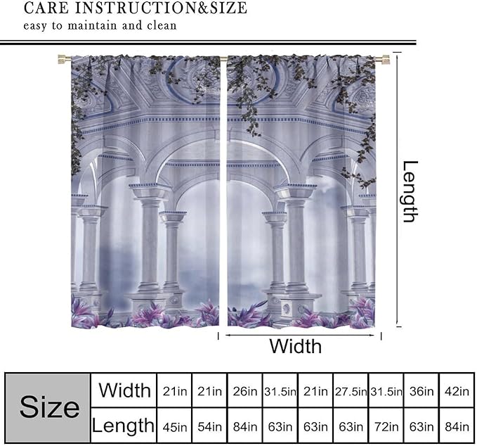 Gothic Castle Blackout Curtains，Romantic Flower Medieval Pattern Drapes Window 2 Panel Rod Pocket Curtain for Bedroom Living Room Decor 21" W X 54" L