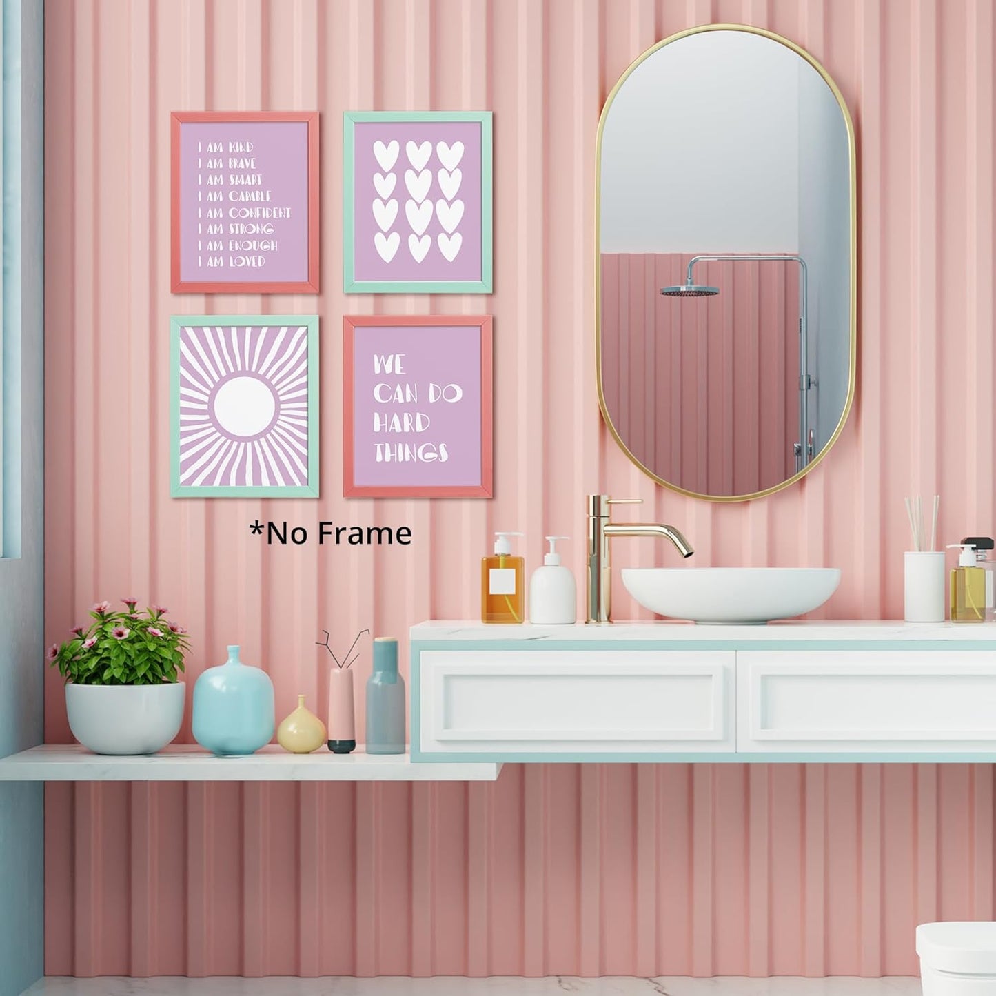 I am Kind Brave Smart Affirmations Purple Sun Sunshine Hearts Poster Prints for Girls Kids Room Playroom Decor,Girl Nursery Decorations Prints Wall Art Unframed 4pcs 8x10inches,Girls Kids Gifts