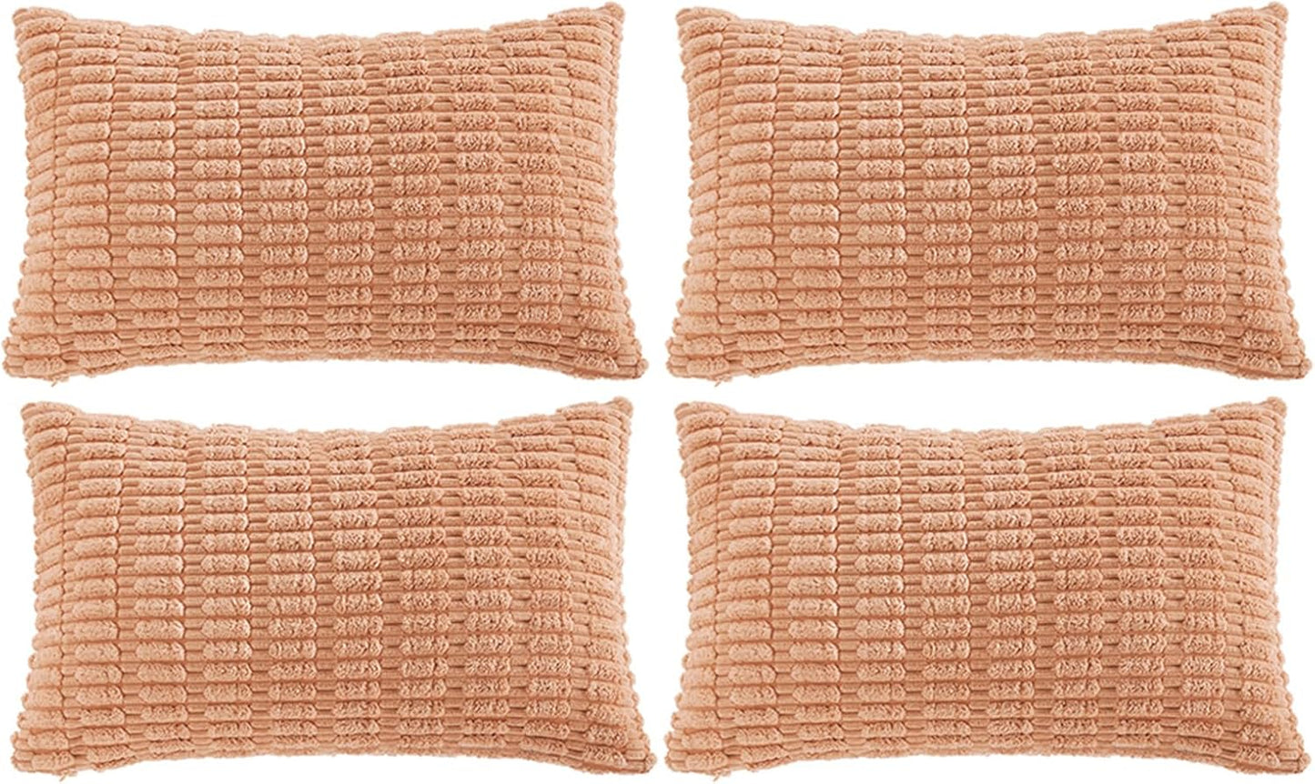 Fancy Homi 4 Packs Peach Decorative Throw Pillow Covers 12x20 Inch for Living Room Couch Bed, Rustic Modern Farmhouse Boho Home Decor, Soft Plush Corduroy Cute Square Accent Cushion Case 30x50 cm