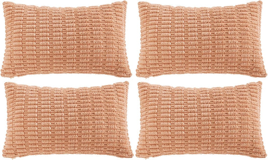 Fancy Homi 4 Packs Peach Decorative Throw Pillow Covers 12x20 Inch for Living Room Couch Bed, Rustic Modern Farmhouse Boho Home Decor, Soft Plush Corduroy Cute Square Accent Cushion Case 30x50 cm