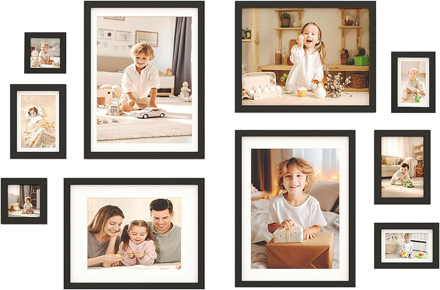 Egofine Picture Frame Set 10 Pack, Picture Frames Collage Wall Decor with Two 12x16,Two 11x14,Two 5x7,Two 4x6,Two 4x4 for Wall and Tabletop, Made of Solid Wood, Covered by Plexiglass, Black