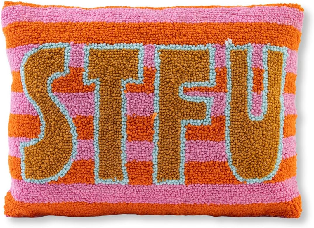FURBISH Hook Decorative Throw Pillow - STFU - 12"x16" - Small Embroidered Designer Pillow for Living Room, Couch, Sofa, Chair & Bed - Eclectic Home Decor