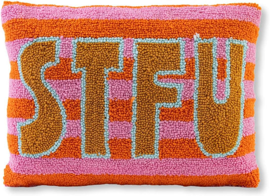 FURBISH Hook Decorative Throw Pillow - STFU - 12"x16" - Small Embroidered Designer Pillow for Living Room, Couch, Sofa, Chair & Bed - Eclectic Home Decor
