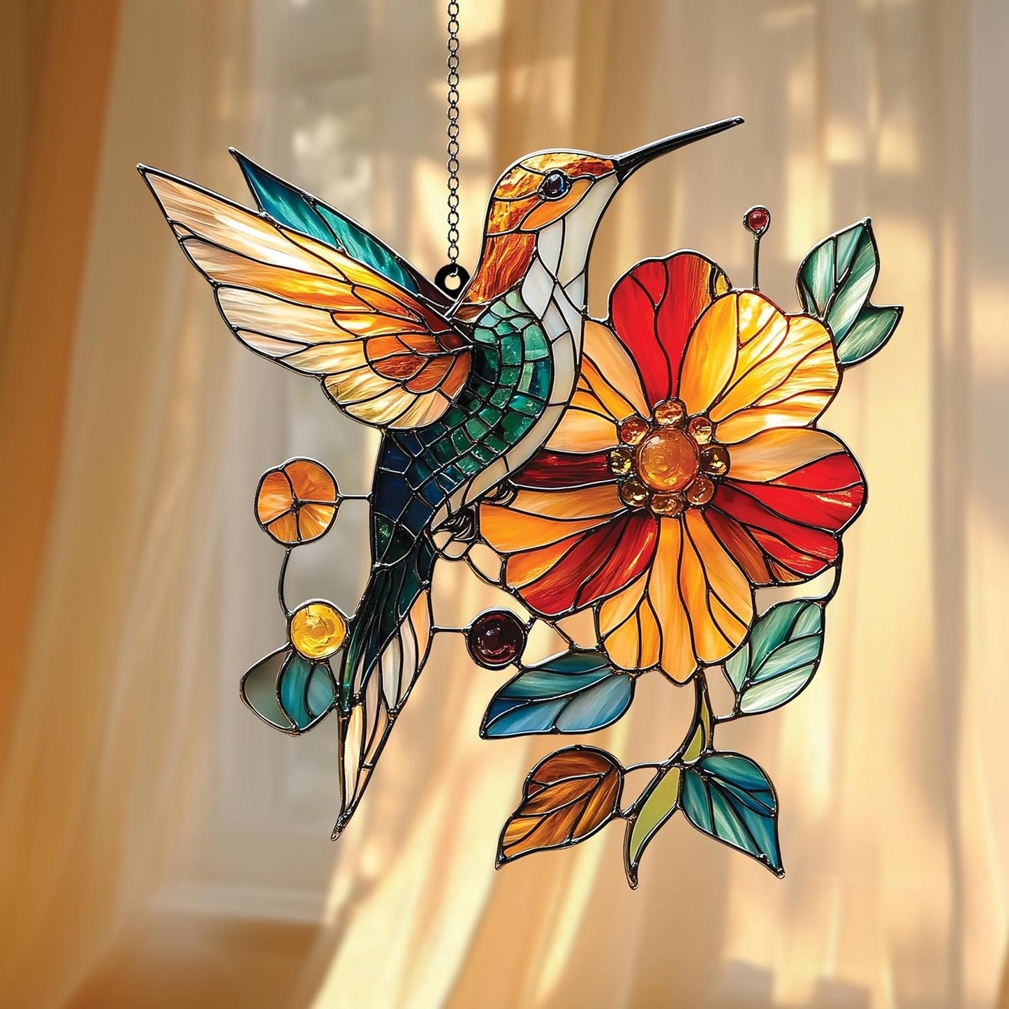 Hummingbird and Flower Acrylic Suncatcher Floral Bird Window Decor Gift for Garden Lovers Plant Mom Lover Gardener Sun Catchers Indoor Windown Suncatchers Windows Hanging Garden