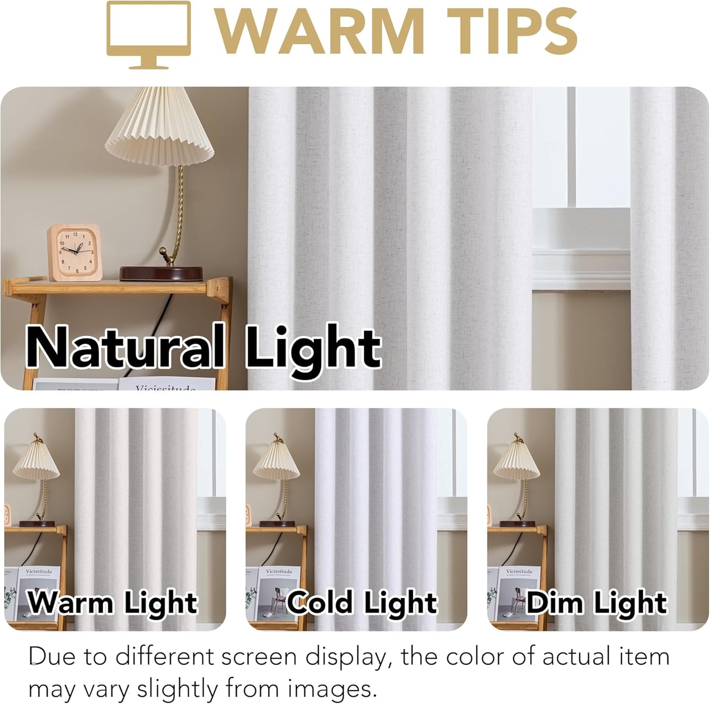 H.VERSAILTEX Linen Curtains 100% Blackout Curtains for Bedroom 84 inch Long Full Light Blocking Nature Linen Blended Window Curtains for Living Room Nickel Grommet (2 Panels, Heathered White)