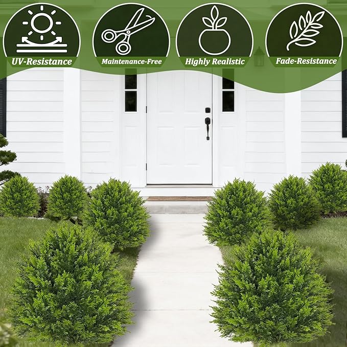 2 Pack 24”Artificial Topiary Ball Tree with Spike Soft Cypress Realistic Faux Cedar Pines Christmas Trees UV Rated Fake Shrubs for Christmas Pot Fillers Front Door Porch Indoor Outdoor Xmas Decor