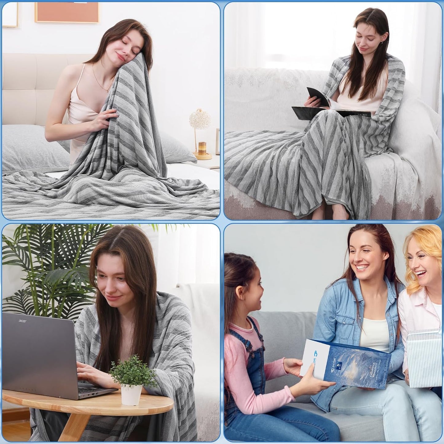 Marchpower Cooling Blanket for Hot Sleepers for Kids, Double Sided Arc-Chill Cooling Fabric Q-Max>0.5, Cooling Blanekt for Hot Flashes and Night Sweats, Cool Blanekt Cold Blanket for Summer Grey