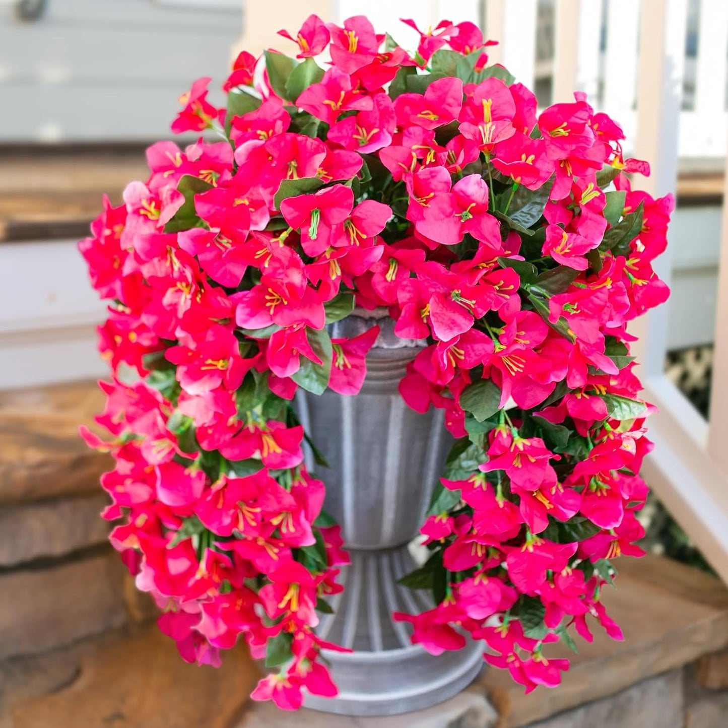 HyeFlora Bougainvillea Artificial Hanging Flowers Plants for Outdoors Decoration, 2pcs Fake Flowers Silk Bougainvillea Vines Realistic UV Resistant Faux Flowers for Planters Porch Patio Urn, Hot Pink
