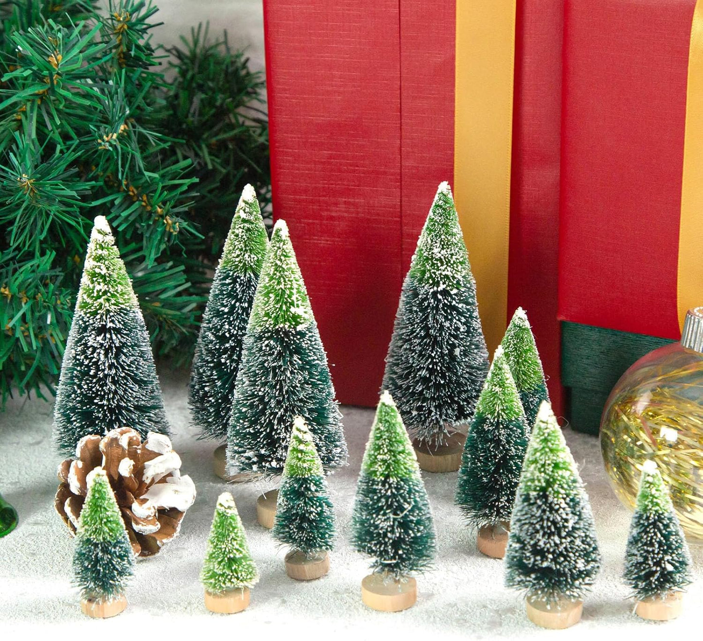 LOVEINUSA 40Pcs Mini Sisal Snow Frost Bottle Brush Trees in 5 Sizes for Christmas DIY Home Decoration and Tabletops