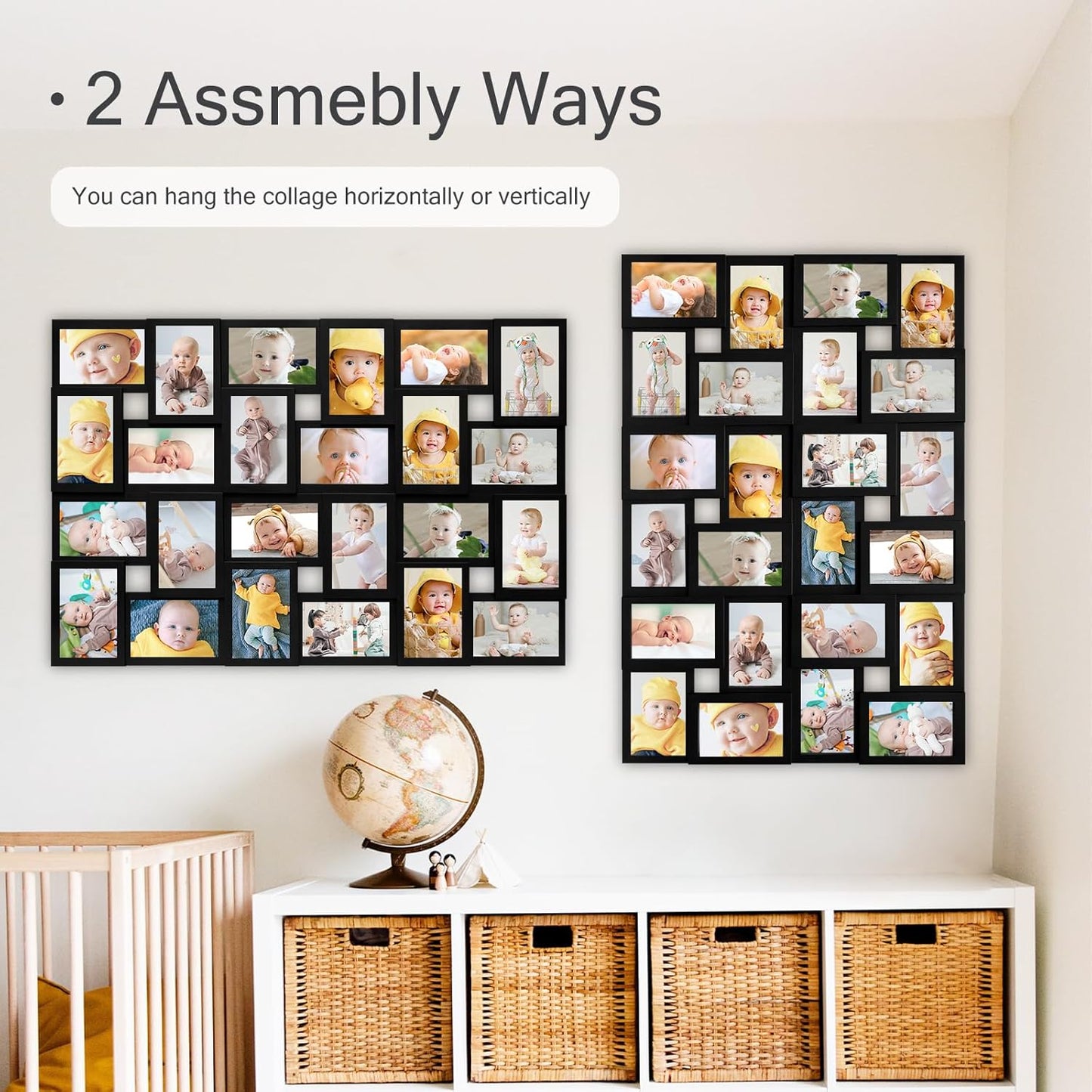 HELLO LAURA 4×6 Collage Picture Frames,24 Opening Photo Collage Frame for Wall Decor,Multi Family Photo for Gallery Decor, Hanging Display - Black