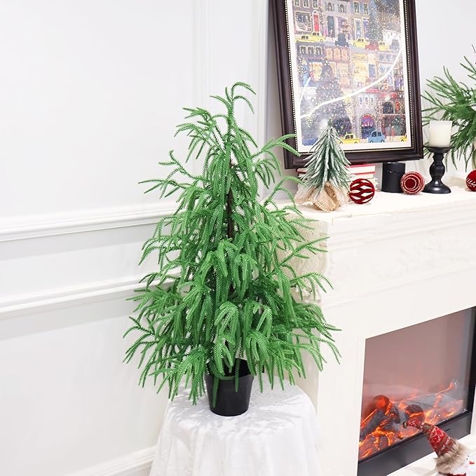 2pcs 24in Artificial Norfolk Pine Tree Tabletop Christmas Tree Decoration Outdoor Indoor Home Decor