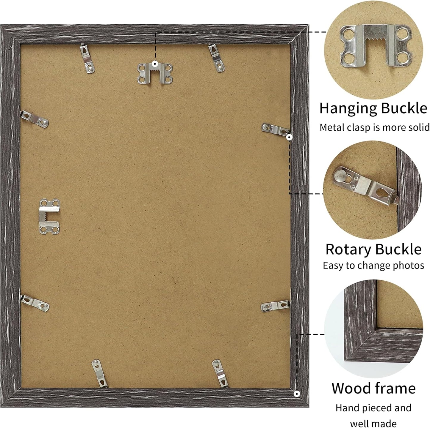 iRahmen 11x14 Picture Frame Set of 2, HD Plexglass Poster Frames Display Picture 8x10 with Mat or 11 x 14 without Mat, Rustic Photo Frame for Wall Mounting Horizontal Vertical