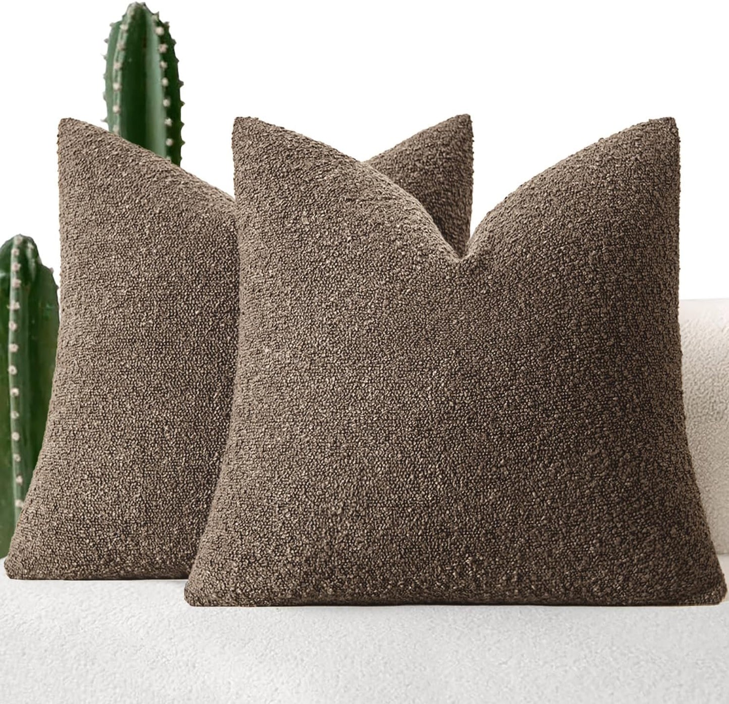 MIULEE 18x18 Inch Decorative Pillow Covers for Couch Bed Set of 2 Textured Boucle Neutral Winter Throw Pillows Dark Brown Accent Solid Vintage Pillowcases Couch Sofa Livingroom Home Decor