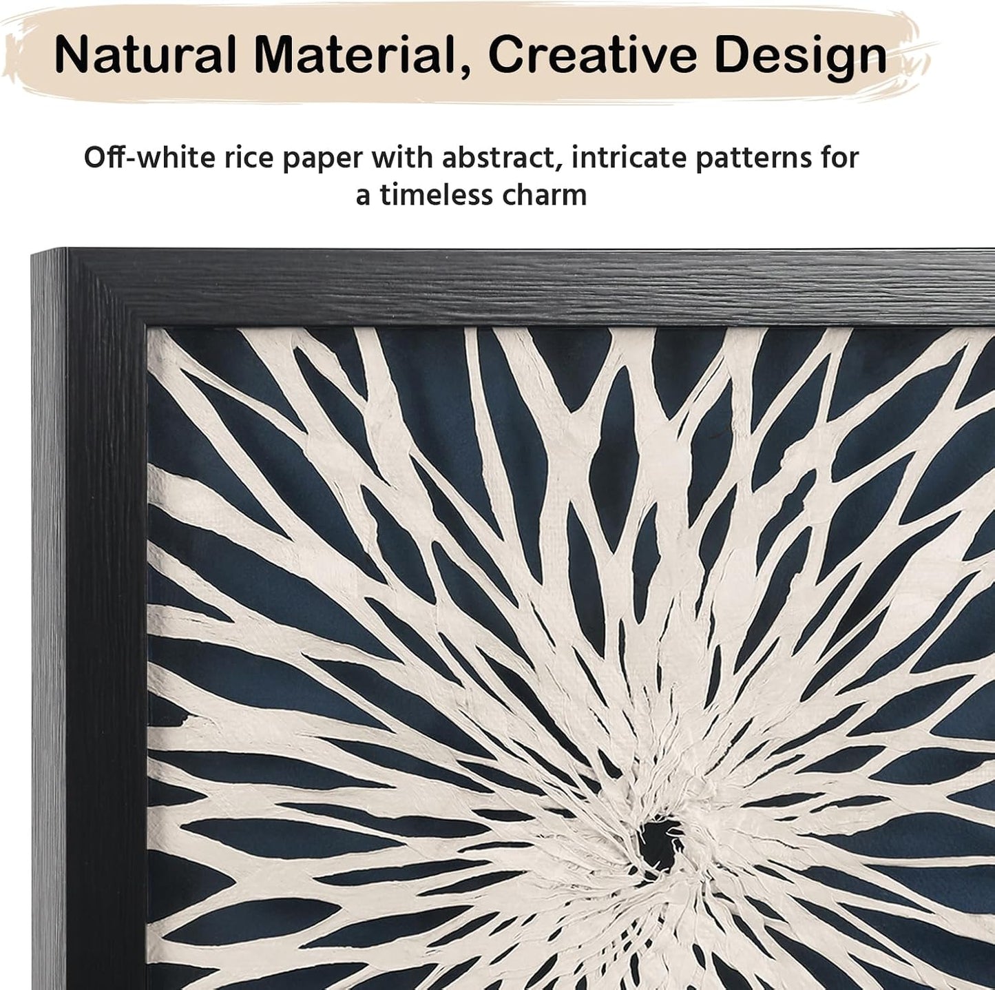 FOLKOR Framed Wall Art for Modern Home Office Apartment, 12" 3D Geometric Black and White Artwork, Natural Paper Abstract Starburst Shadow Box Wall Accent for Living Room Bedroom Classroom