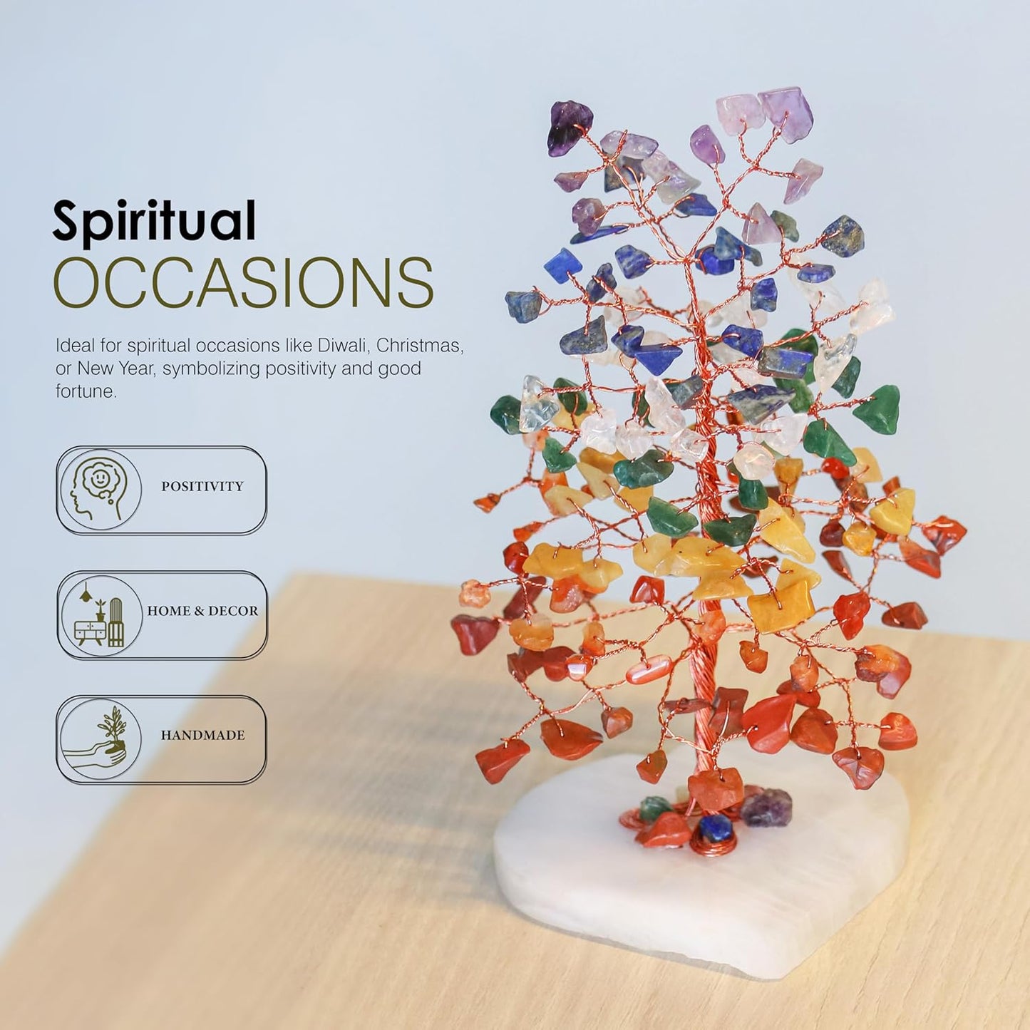 Crocon Crystal Heart Base Tree of Life Gifts for Women, Seven Chakra Healing Crystals Tree Brings Positive Energy, Good Luck, Money, Feng Shui Home & Office Desk Decor, for Dad Mom & Wife Present