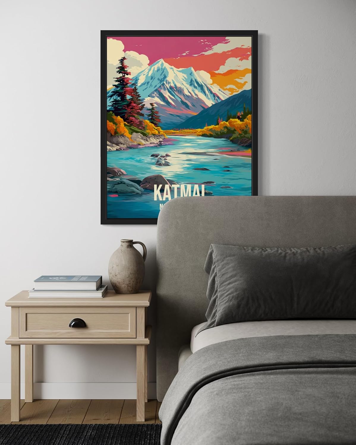 Katmai National Park Art Print Poster, Vintage Retro Pop Art Travel Wall Art Bedroom Bathroom Living Room Decor 185 (Katmai, 24 x 36 inches, Unframed)