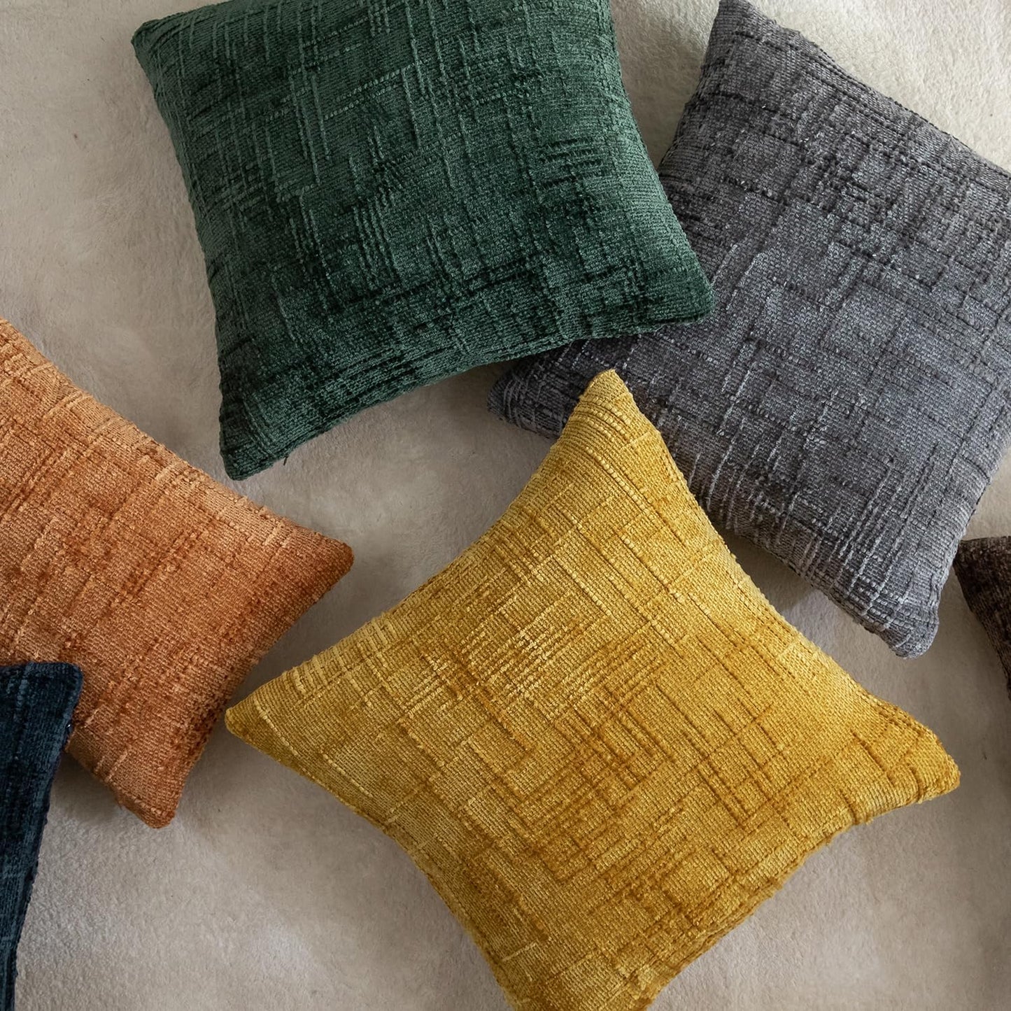 MANDIOO Pack of 2 Soft Chenille Textured Throw Pillow Covers Square Accent Solid Decorative Cushion Cover Cozy Farmhouse Pillow Case for Couch Sofa Bed Living Room 24x24 Inch Ginger