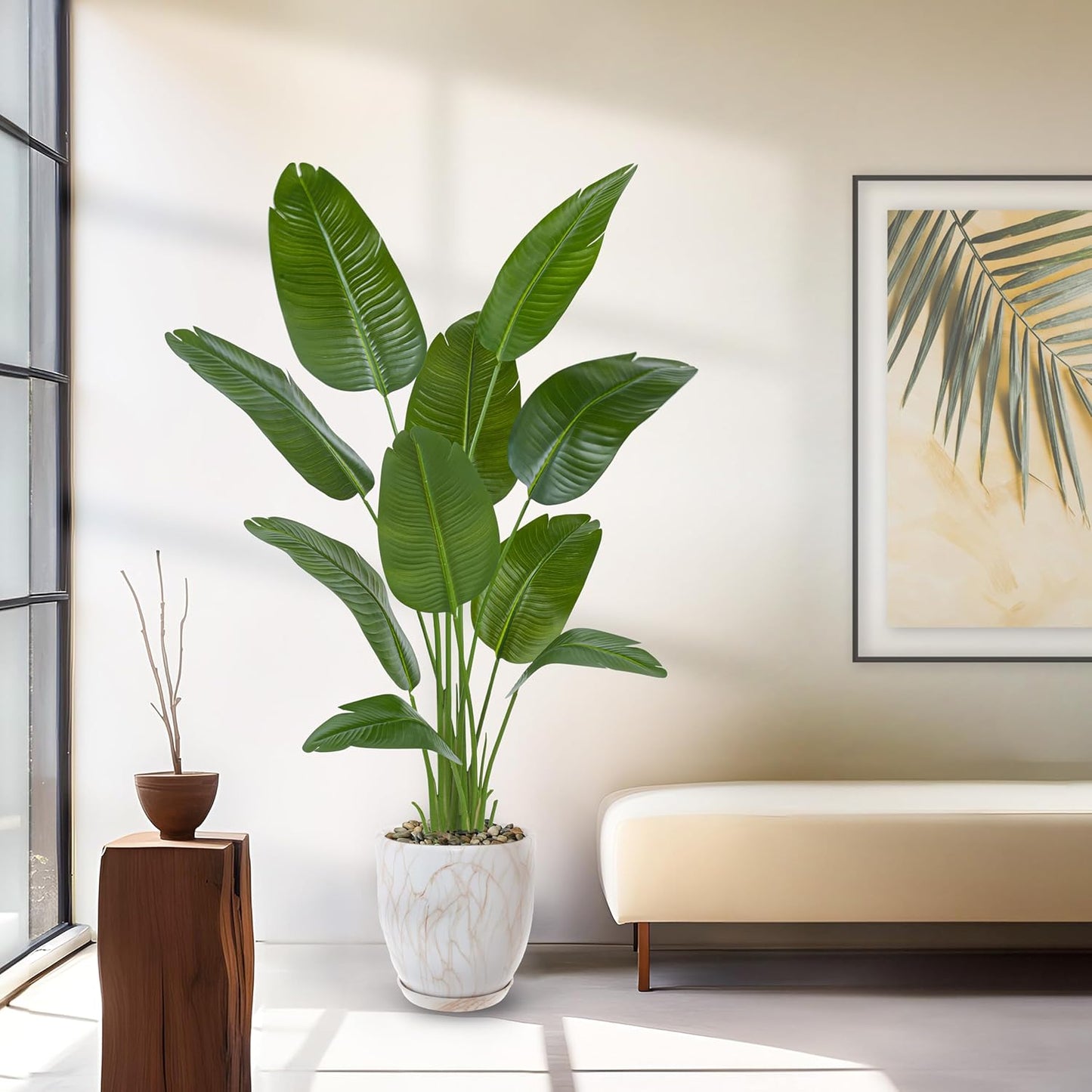 Bird of Paradise Artificial Tree, 6Ft Tall Faux Plant, Fake Banana Leaf Plant Indoor, Faux Palm Tree Faux Floor Plants Tropical Tree in Pot, Present for Friend Housewarming Decor