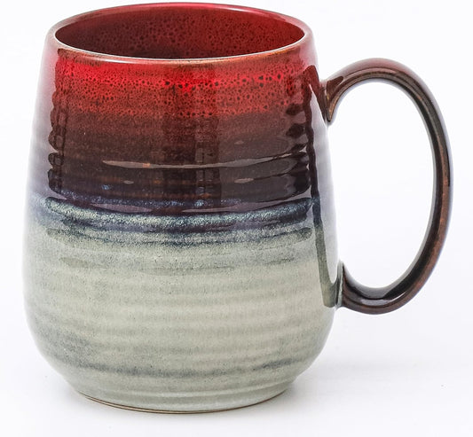 Large Coffee Mugs, Extra Large Ceramic Coffee Mug, 23 oz Handmade Pottery Mug, Big Tea Cups with Handle for Office and Home, Dishwasher and Microwave Safe (Ink Red)