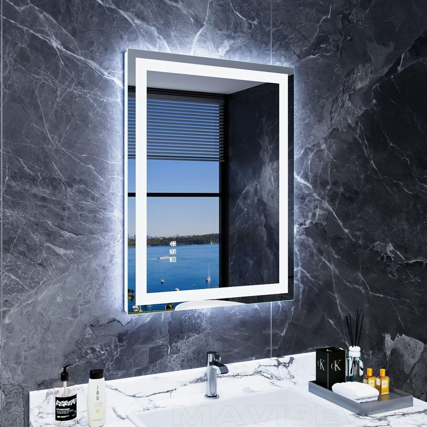 LED Bathroom Mirror 24"x 32",Front Lit and Backlit LED Mirror,Vanity Mirror with Lights Stepless Dmable,Aimnti-Fog, Shatter-Proof, Memory,3 Color LED Wall Mirror (Horizontal/Vertical)