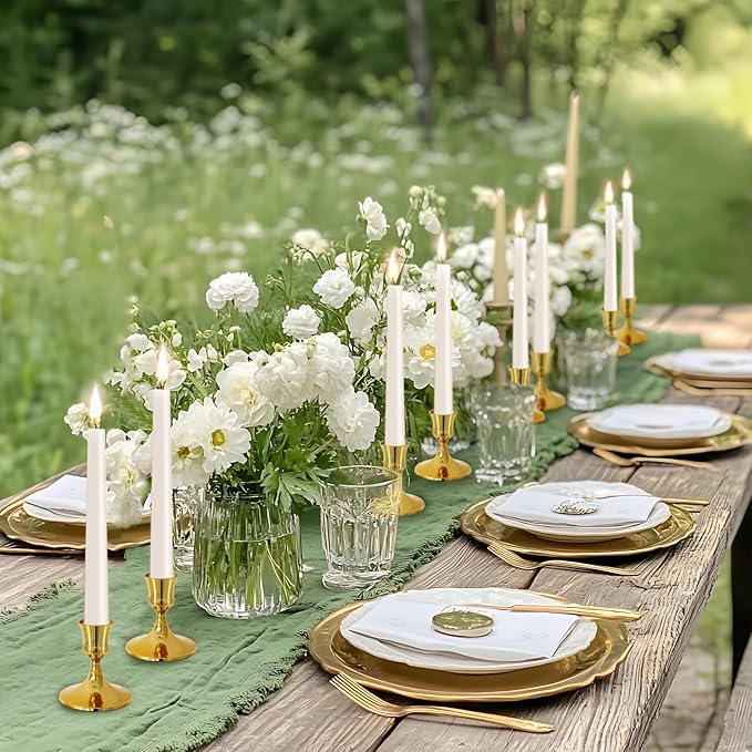 Vintage Gold Taper Candle Holders, Set of 2, Metal Taper Candlestick Holder for Dinner Room Table Centerpiece, Wedding Reception, Festive,Mantel Decoration, Home Decor (Titanium Gold)