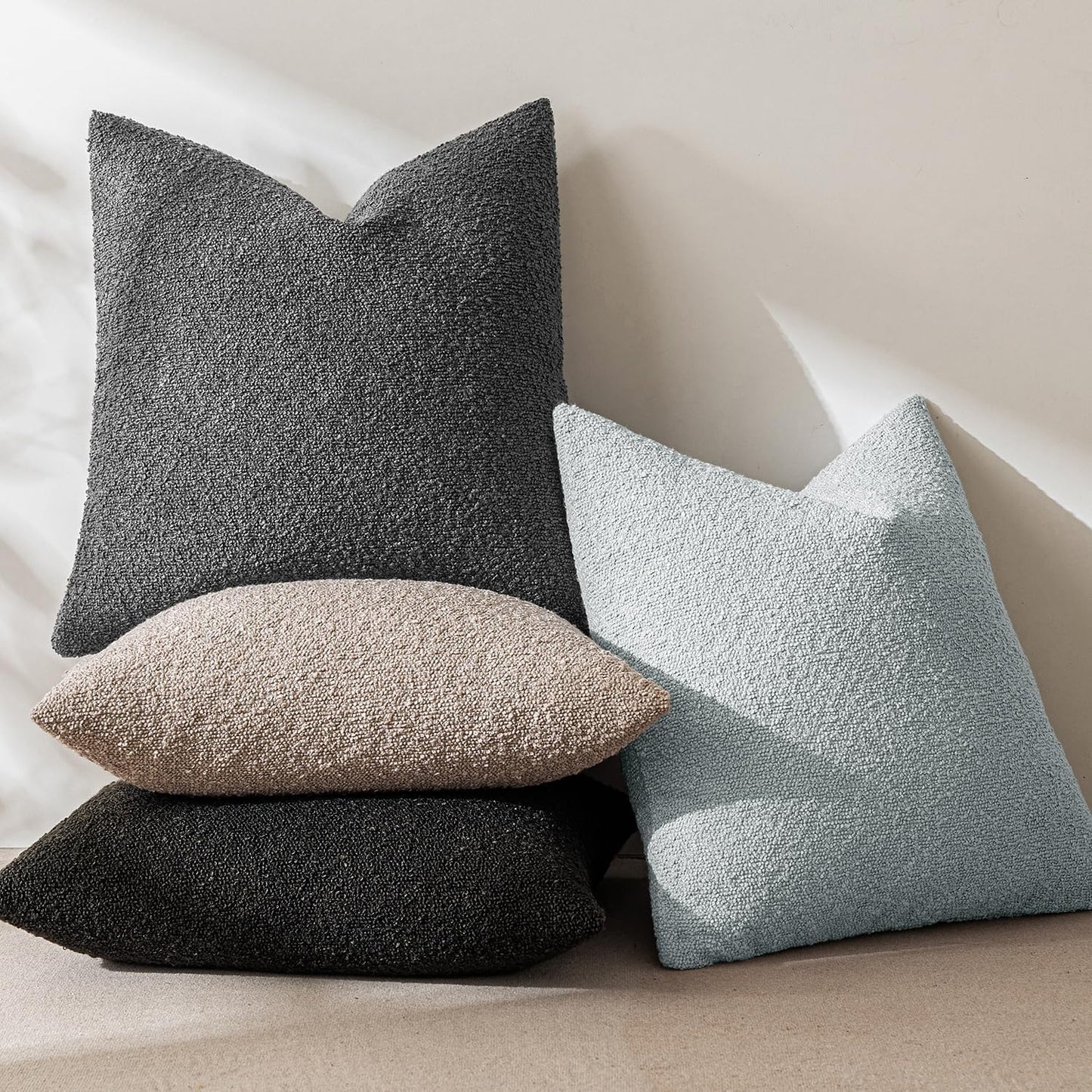 MIULEE 18x18 Inch Decorative Pillow Covers for Couch Bed Set of 2 Textured Boucle Neutral Winter Throw Pillows Halloween Black Accent Solid Cushion Pillowcases Sofa Livingroom Home Decor