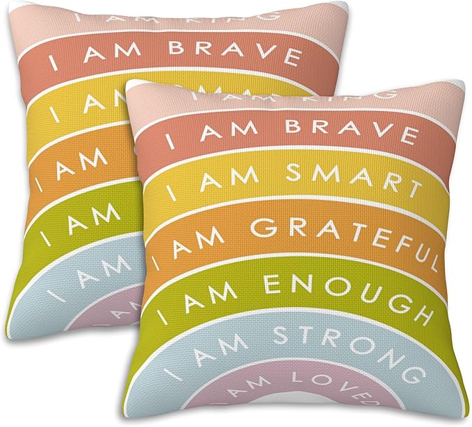 Positive Affirmations Throw Pillow Covers Set of 2 Inspirational Pillow Covers 18x18 Inch Modern Farmhouse Home Decorative Pillow Cases Cushion Cover for Sofa Living Room Office