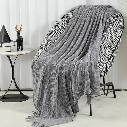 Blagic Grey Throw Blanket for Couch Soft Farmhouse Chenille Boho Throw Blanket with Tassels Home Decorative Lightweight Throw Blankets, Throws for Bed/Chair/Sofa, Stripe Textured (Light Grey,50"x60")