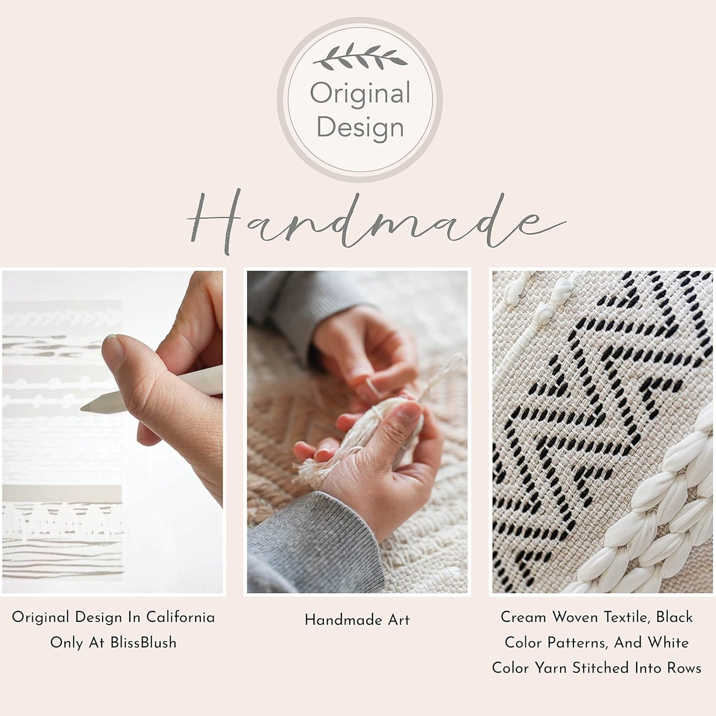 BlissBlush Cream White Boho Throw Pillow Cover 20X20, Decorative Neutral Accent Pillow for Couch, Square Woven Textured Pillowcase, Modern Boho Pillow for Bed, Bohemian Pillow Cover (Pack of 1)