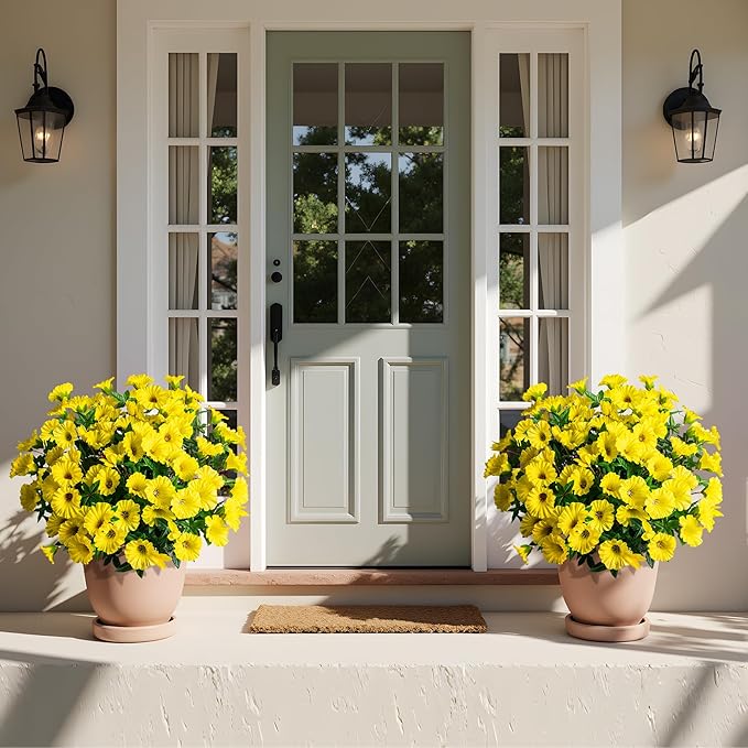 UV Resistant Artificial Petunias 13.3In Fake Flowers Artificial Flowers for Outdoors Silk Flowers Fake Hanging Basket Plants Suitable for Outdoor Porch Decoration patio Decoration,Yellow,8PCS