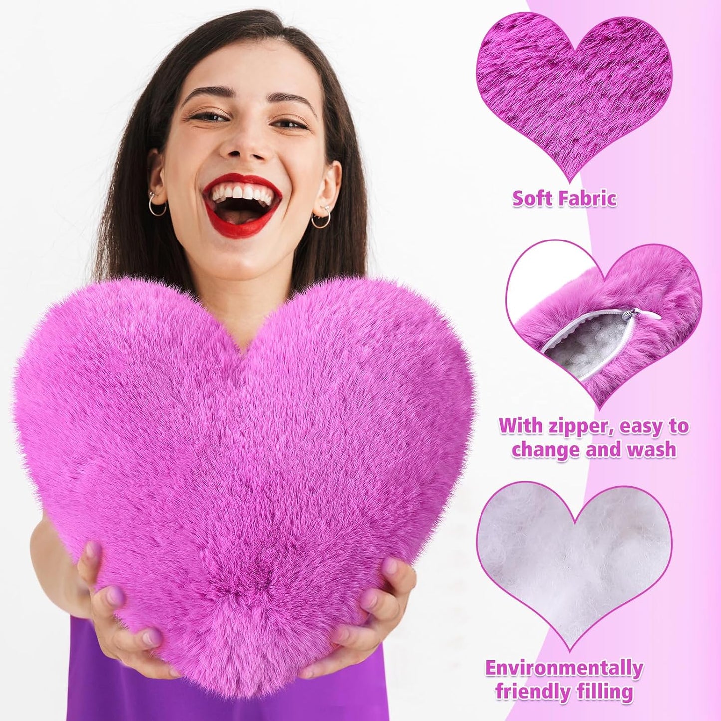 Liliful 6 Pcs Faux Rabbit Fur Heart Pillows Helloween Fluffy Heart Throw Pillows Christmas Cute Couch Cushion Soft Decorative Throw Cushion for Bed Sofa Girls Women(12 x 11 Inch,Purple Color)