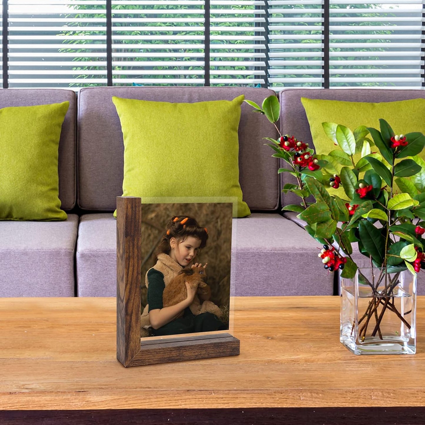 Lavezee 5x7 Picture Frames Set of 2, Double Sided Frame Display Holder with Rustic L Shaped Horizontal Vertical Stand for 5 by 7 Photo, Desktop or Tabletop Decor