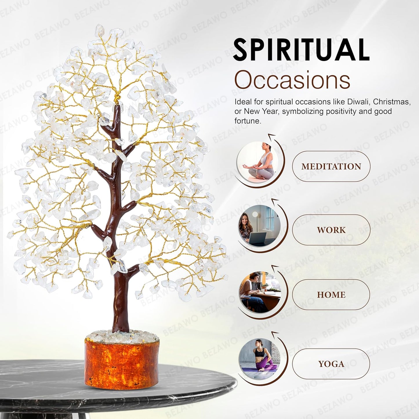 Clear Quartz Crystal Tree of Life - Chakra for Positive Energy, Feng Shui Decor - Gemstone Money Bonsai Tree, Good Luck Healing Crystals - Meditation Stones, Spiritual Unique Gift 10-12"