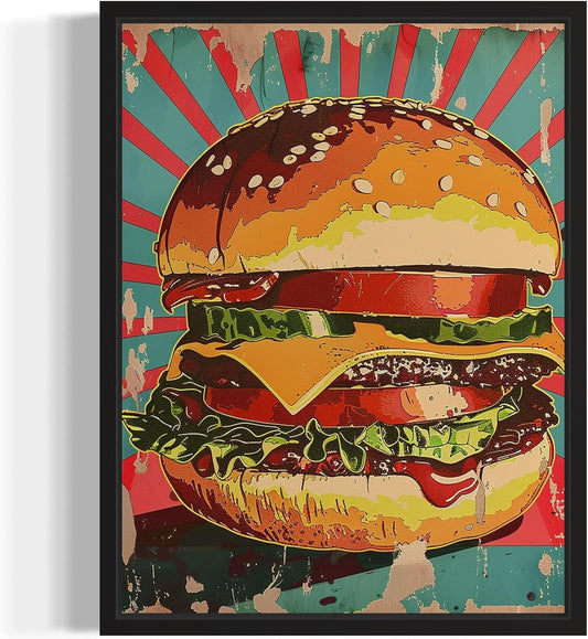 Hamburger Pop Art Poster Print, Vintage Retro Wall Art Decor Paintings Classic Artwork for Bedroom Living Room Decorations. (Hamburger, 24x36 inches (Unframed))