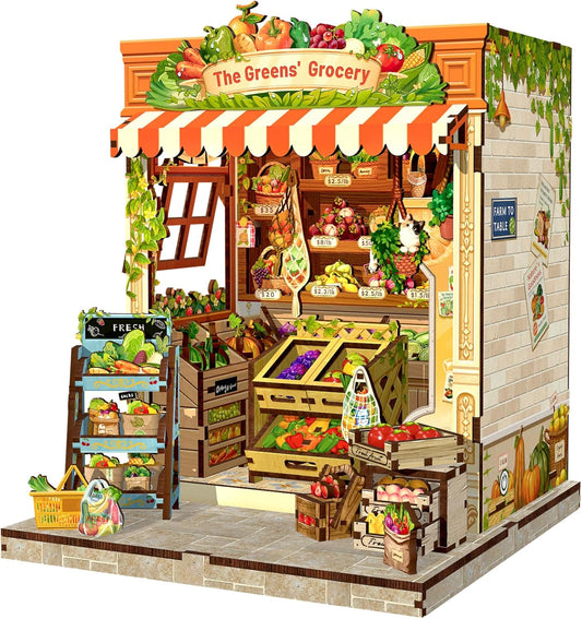 Fsolis Book Nook Kit - DIY Miniature House Kit for Adults Mini Scene House Tiny 3D Puzzles Bookshelf Diorama Decor Gifts for Women Teenagers Book Lovers (The Greens’ Grocery)
