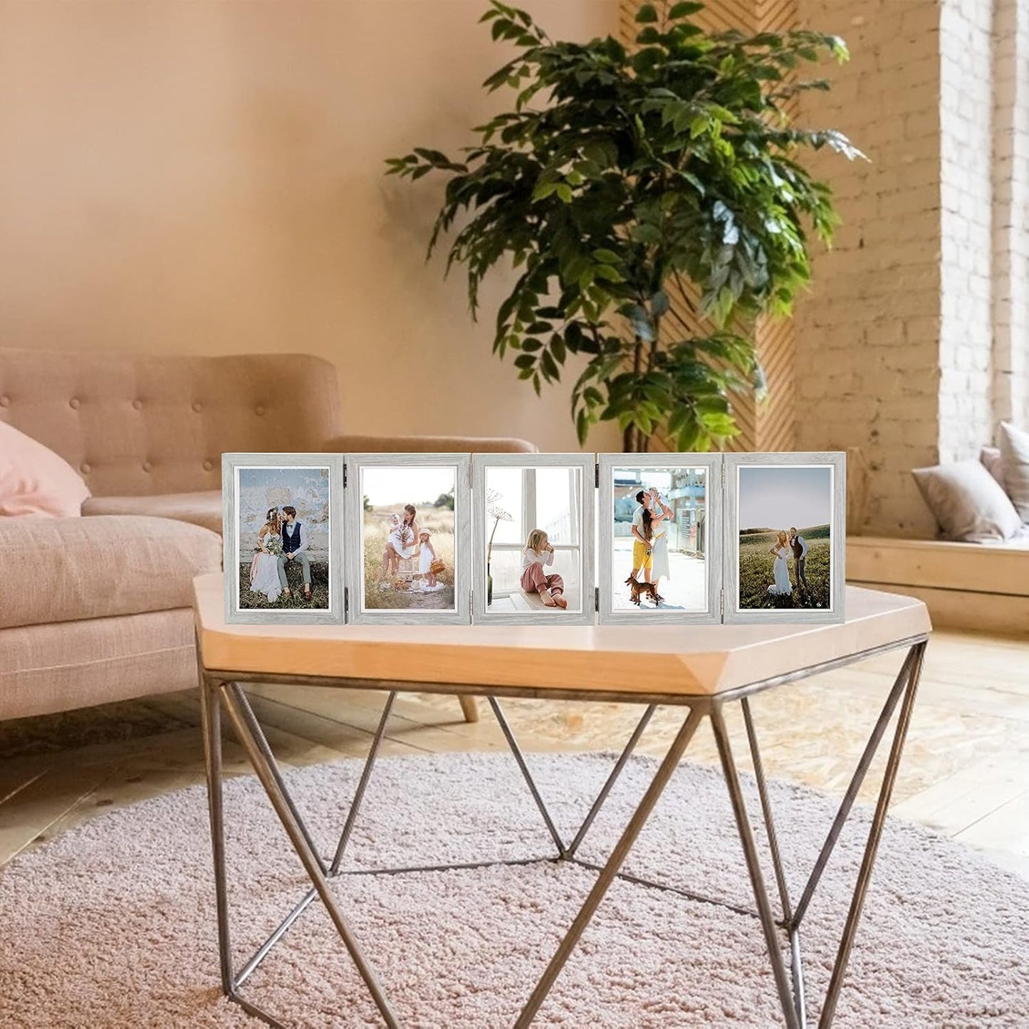 Biggun 4x6in 5 Folding Accordion Picture Frame - Foldable Hinged Collage Photo Frames for Tabletop Display Multiple Family Pictures Birthday Father's Day Gifts (Gray Blue)