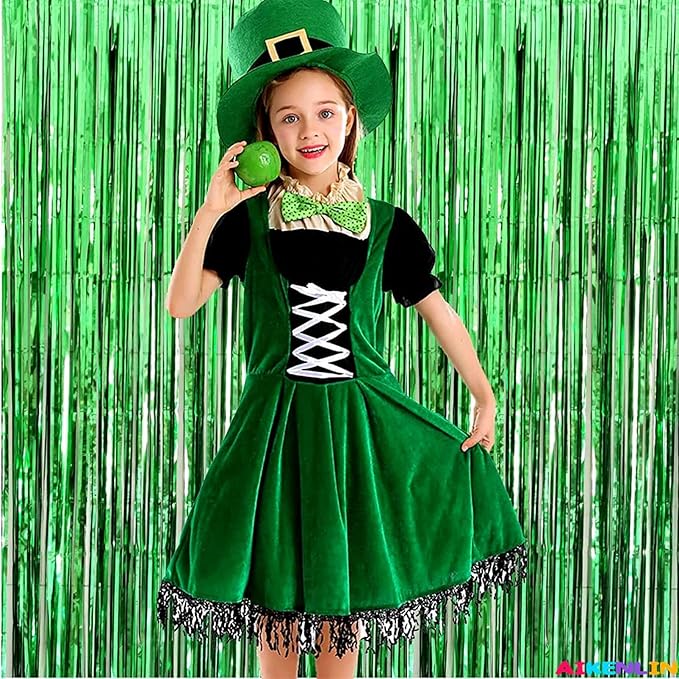 4 Pack Green Foil Fringe Curtain Backdrop, 3.3Ft x 9.8Ft Metallic Tinsel Foil Fringe Streamers Curtains for Photo Booth, Wedding, Thanksgiving, Birthday, Christmas, Halloween Party Decoration