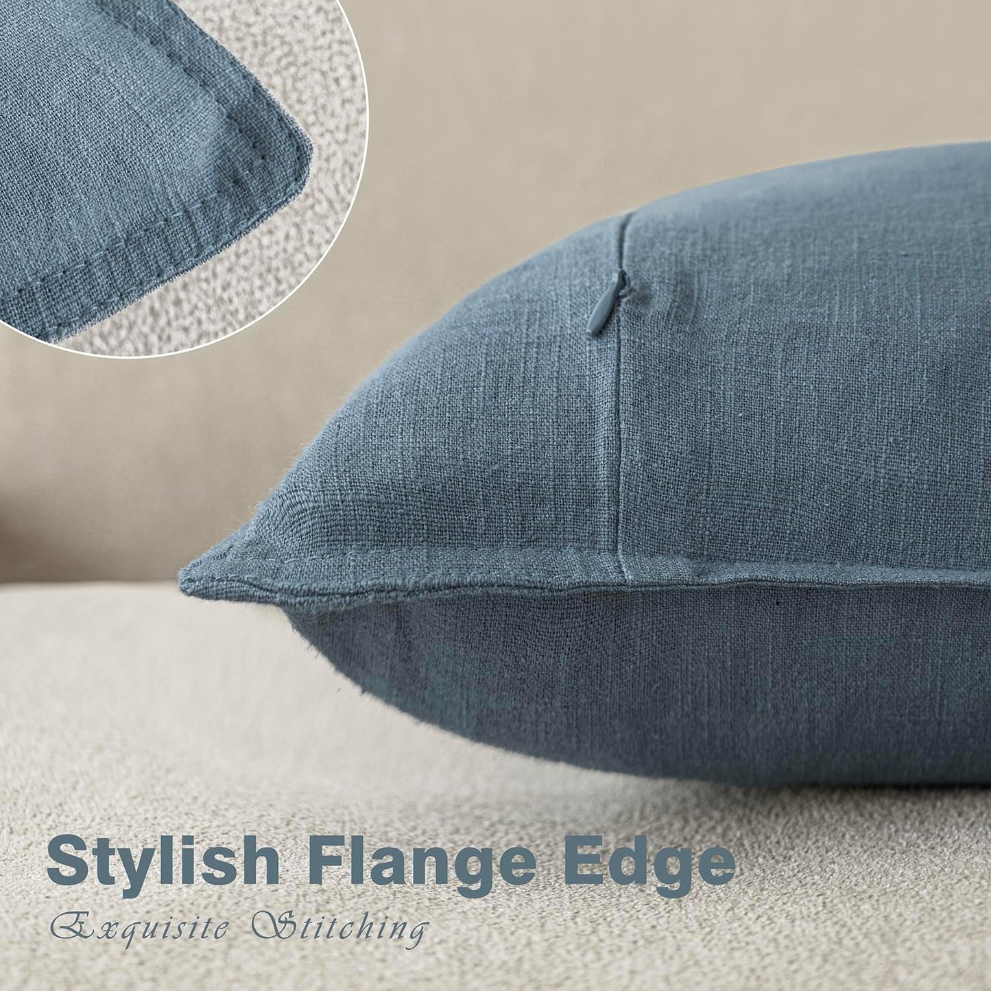 Foindtower Set of 2, Decorative Linen Soild Throw Pillow Covers Soft Accent Euro Cushion Case Boho Farmhouse Neutral Pillowcase for Couch Sofa Bedroom Living Room Home Decor 26 x 26 Inch Misty Blue