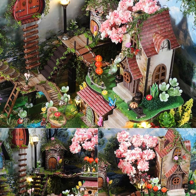 TuKIIE DIY Miniature House Kit with Furniture, 1:24 Scale Creative Room Mini Wooden Dollhouse Book Nook Plus Dust Proof & Music Movement for Kids Teens Adults(Whispering Woods)