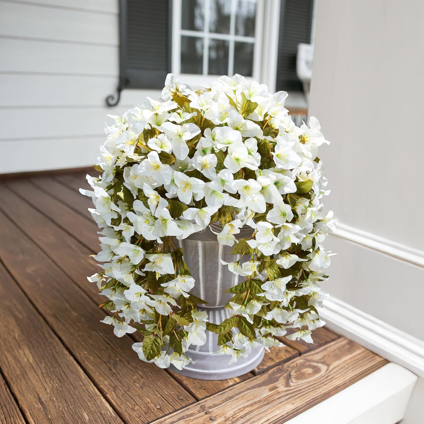 HyeFlora Bougainvillea Artificial Hanging Flowers Plants for Outdoors Winter Decoration, 2pcs Faux Bougainvillea Vines White Fake Flowers Realistic UV Resistant Silk Flowers for Outside Planter Yard