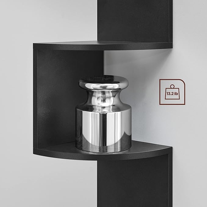 VASAGLE Corner Shelf Wall Mount, 5-Tier Floating Corner Bookshelf, Plant Shelf for Bedroom, Living Room, Bathroom, Home Office, Ink Black